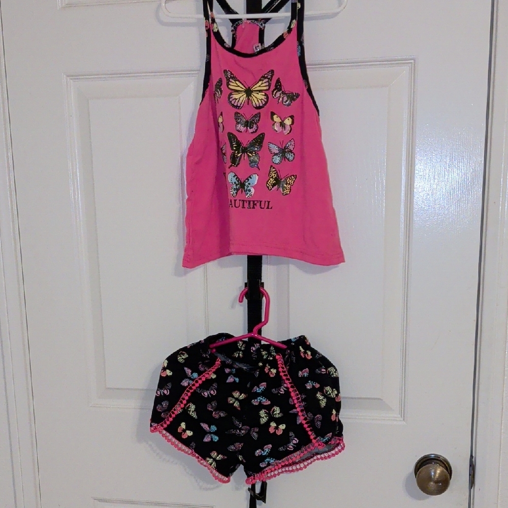 Girls' Pink Butterfly Tank & Black Butterfly Shorts Matching Set